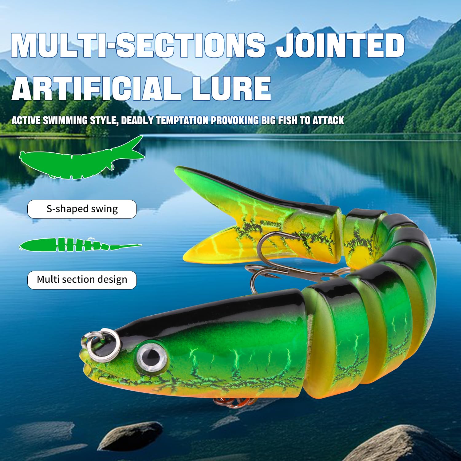 TSKS Kit de 25 señuelos de pesca para lubina, lucio, pez lucio, trucha, lucioperca, trucha, incluye cebos multiarticulados, pato, araña, ranas, peces suaves y con hélice giratoria flotante, señuelos