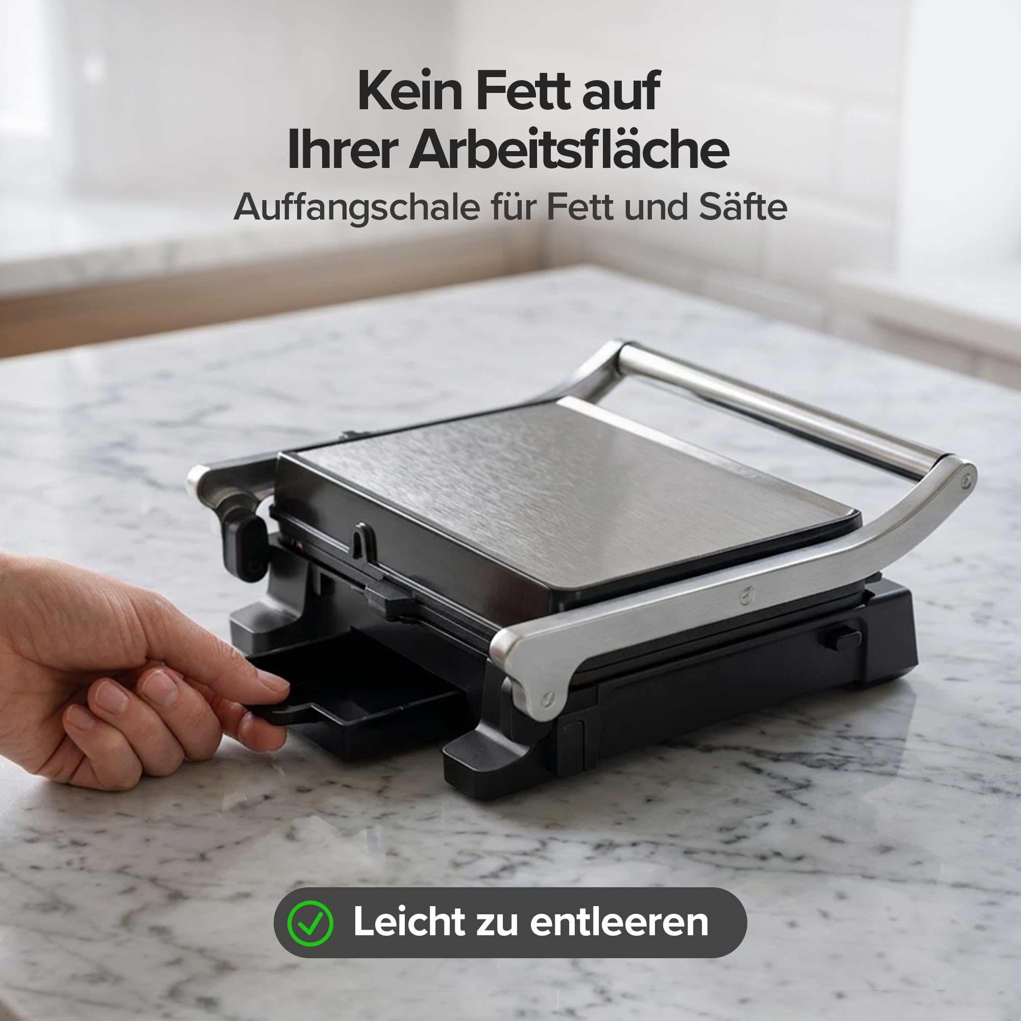 Olvy Kontaktgrill mit Touchscreen – PFAS-frei – 5 Automatische Programme – 180° Öffnung, 2000 W – Abnehmbare Antihaftplatten – Thermostat & Timer – Panini, Sandwich, Steak & Gemüse