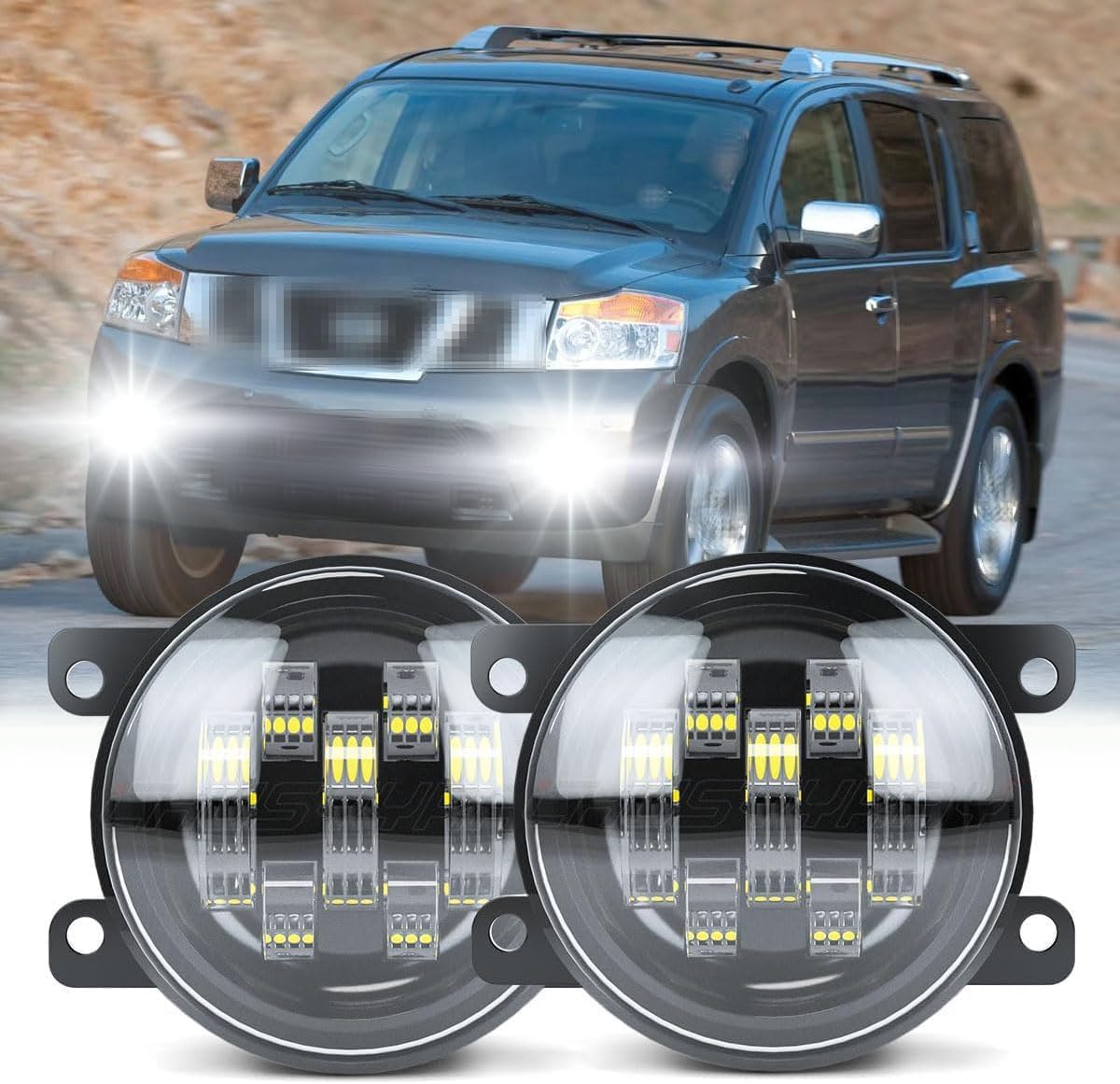 CHUSYYRAY 3.5 Inch Compatible with Nissan Armada Fog Light Assembly 2008 2009 2010 2011 2012 2013 2014 2015, LED Bumper Fog Light Driving Lamp Kit, 6000K 55W Clear Lens White, Pack of 2