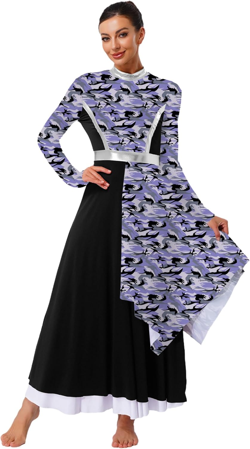 Womens Liturgical Praise Worship Dance Dress Camouflage Print Lyrical Worship Dance Costume - Image 5