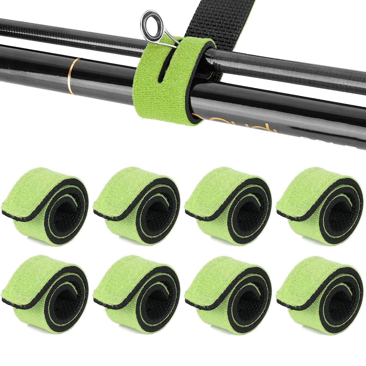 8 Pcs Fishing Rod Straps - Elastic Bandage Belts Ties, Stretchy Fishing Rods Wrap Protectors, Fishing Tackle Accessories, Green