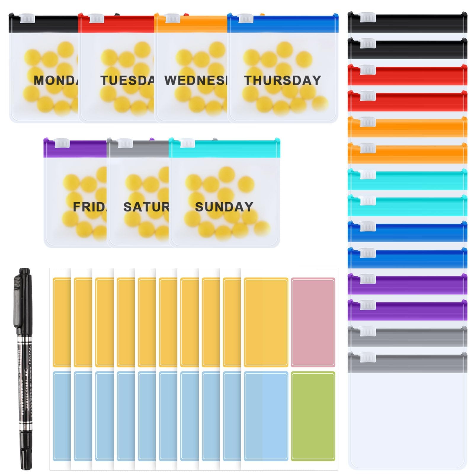 MARFOREVER 25 Pcs Pill Pouch Weekly Reusable Translucent Pill Bags Travel