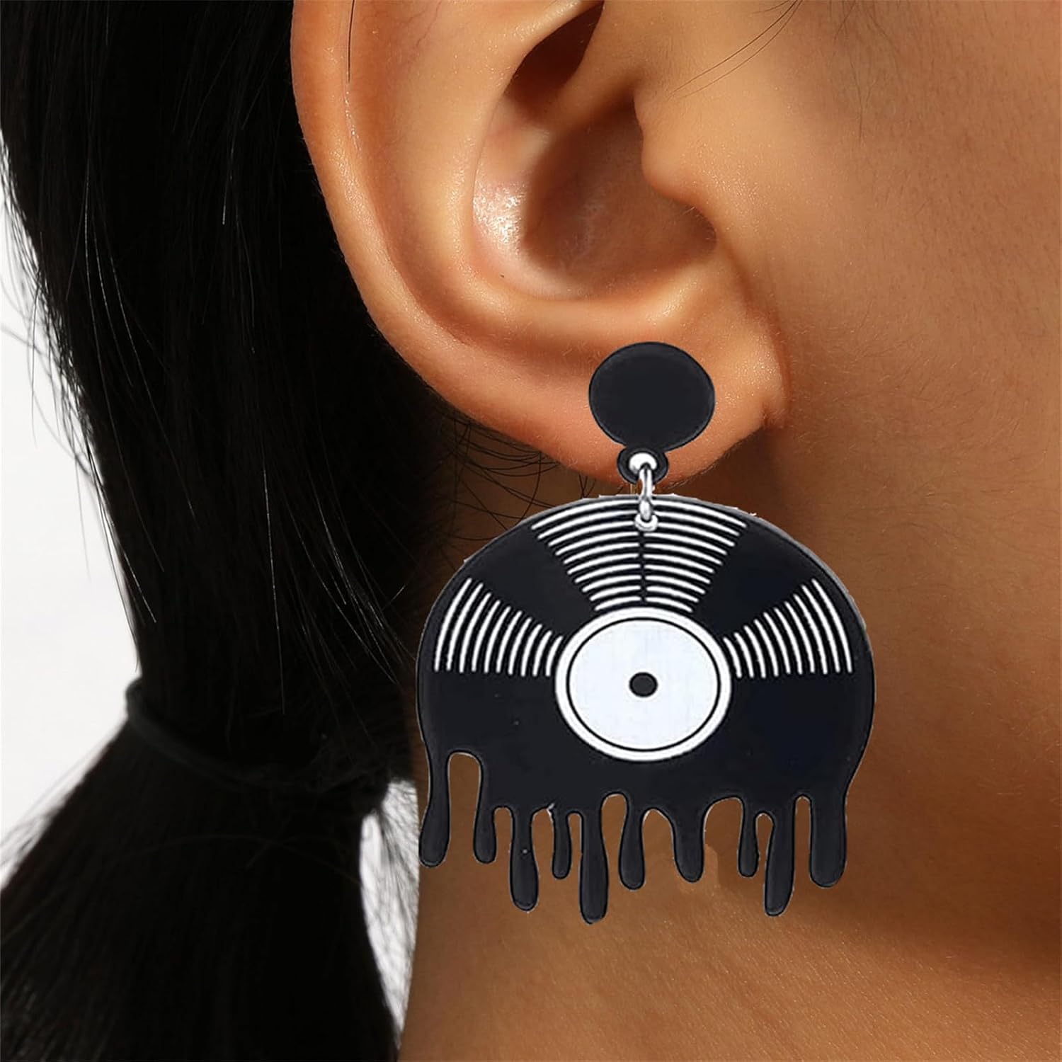 Vinyl Record Acrylic Earrings Vintage Personalized Resin Black Rock Music Tape DJ Film Disco Circle Round Lightweight Big Dangle Drop Earrings for Women Old School 1980's Party Fashion Jewelry image 2