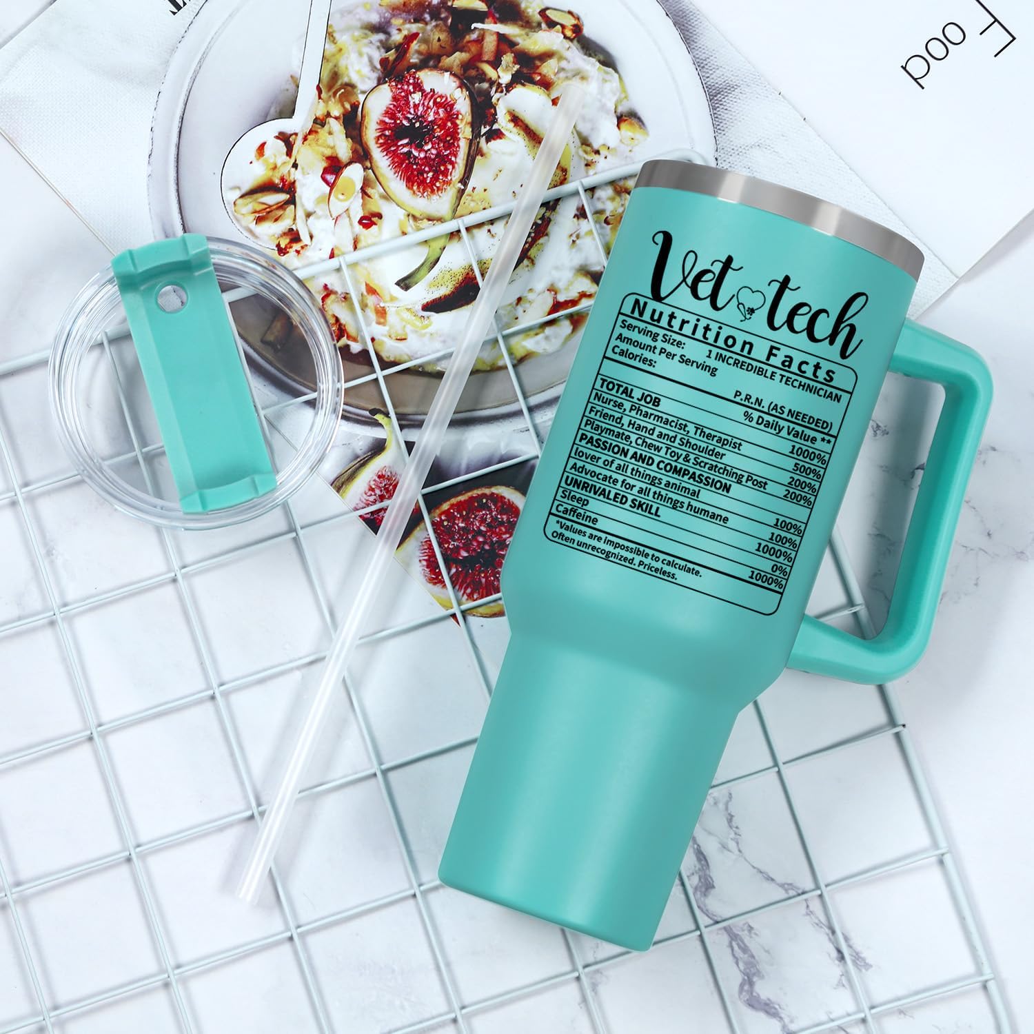 Vet Tech Gift Tumbler, Vet Tech Week Gift for Veterinarian, Veterinary Nutrition Fact 40 Oz Tumbler with Handle - Image 5