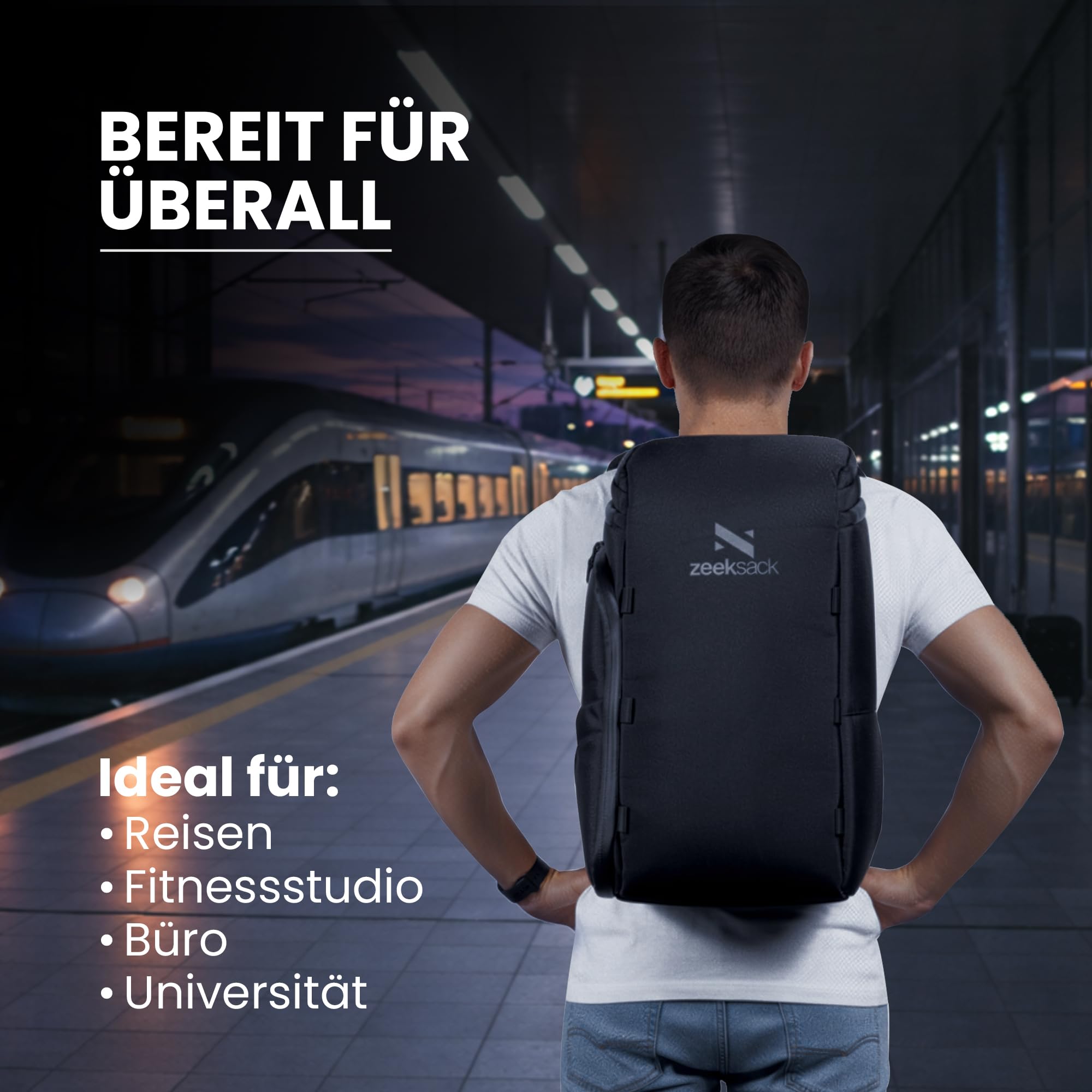 Zeeksack Rucksack Schwarz 20L - The Organizer Backpack & Reiserucksack mit Laptopfach, herausnehmbaren Trennern & Smart Pockets - Handgepäck-Rucksack fürs Flugzeug, Arbeit, Fitness & Wochenendtrips