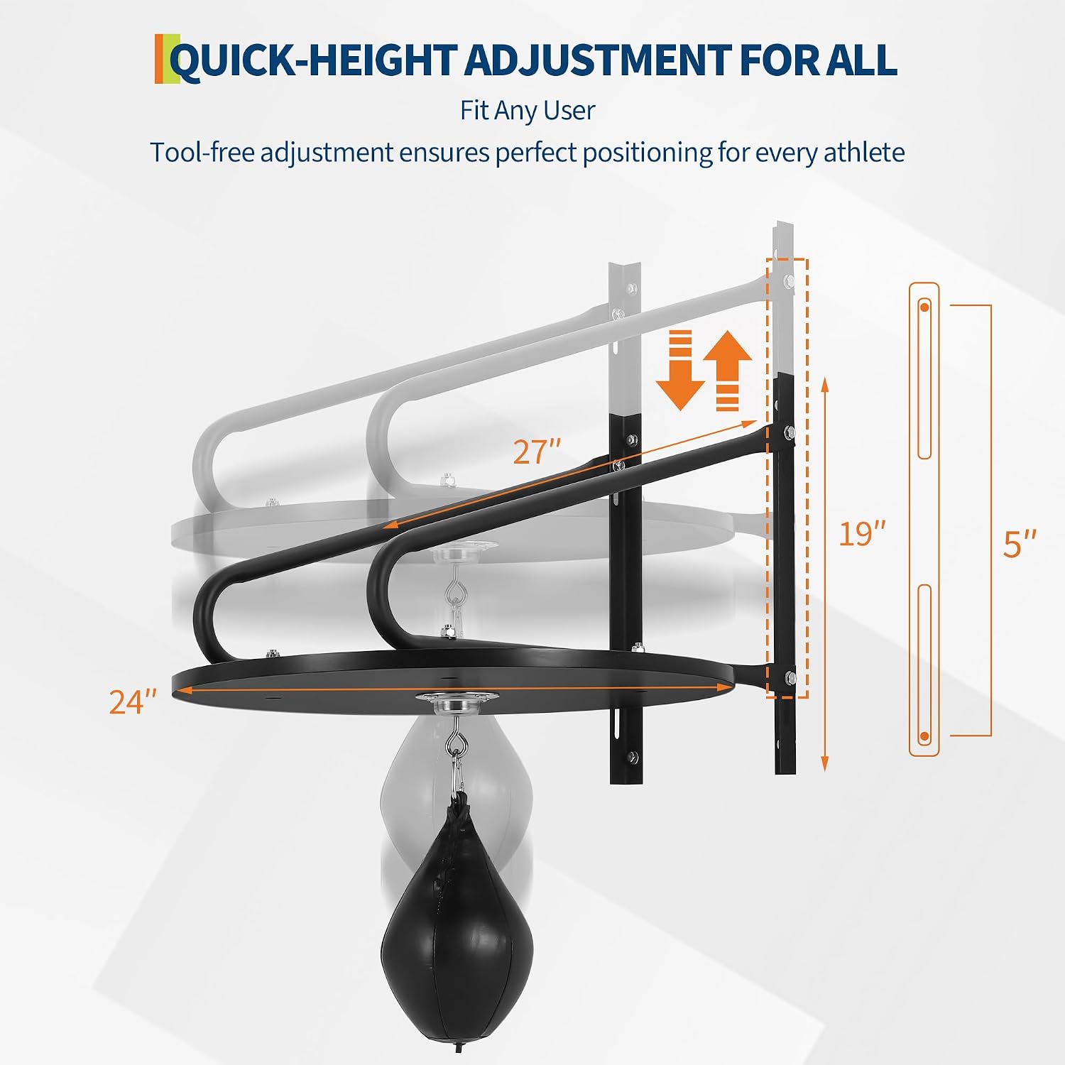 Garvee 24 Inch Adjustable Speed Bag Platform, Heavy Duty Wall Mount Boxing Trainer with 360° Swivel for Home Gym Workout