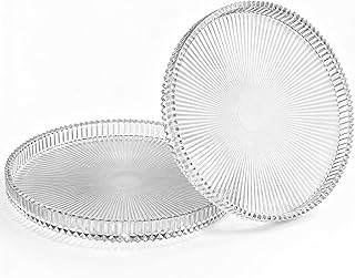 2 Pack Round Glass Serving Trays - Clear Serving Tray for Breakfast, Des...