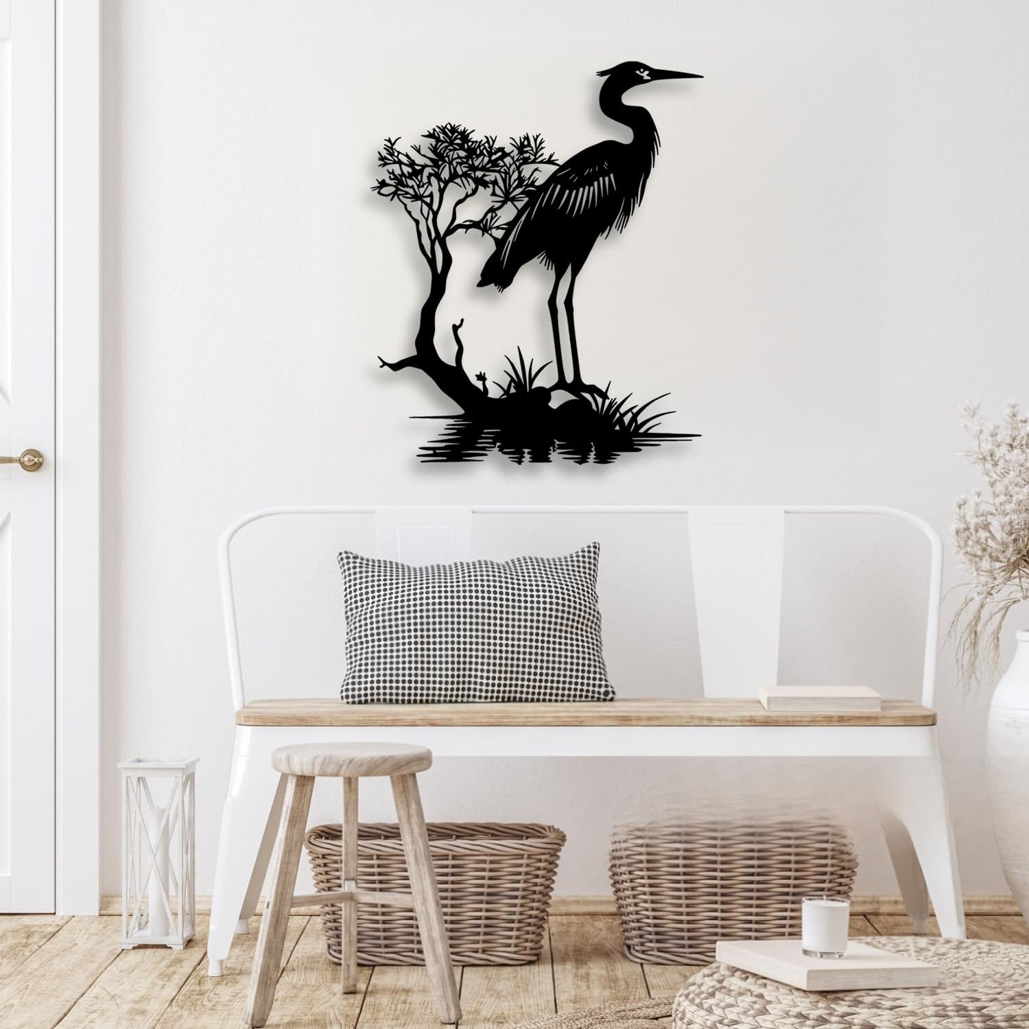 LIYOUYA Crane Lakeside Metal Wall Decor - Japanese Style Room Decor Decor Black Wall Art Home Decor for Living Room, Bedroom, Dining Room, Office (Black)