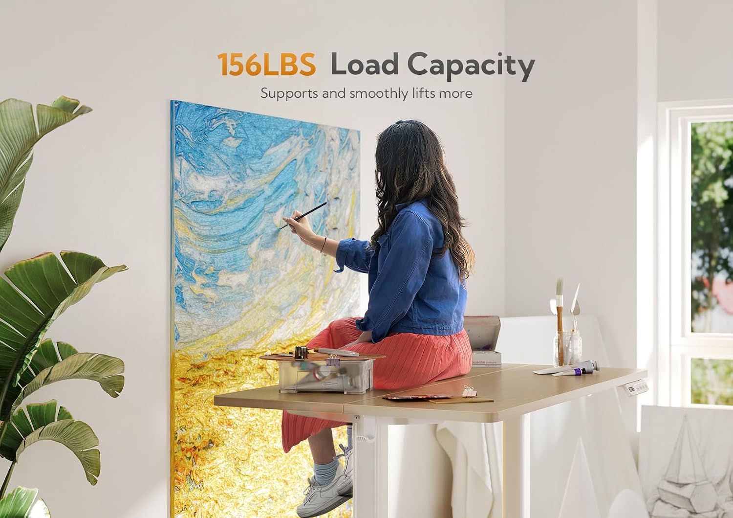 Electric Height Adjustable Standing Desk, 32x19 Inch, Nature | Smooth Height Adjustment, 3 Memory Presets, Cable management hub & hook, Stable Steel Frame, 156 lbs Capacity, Easy Assembly thumbnail