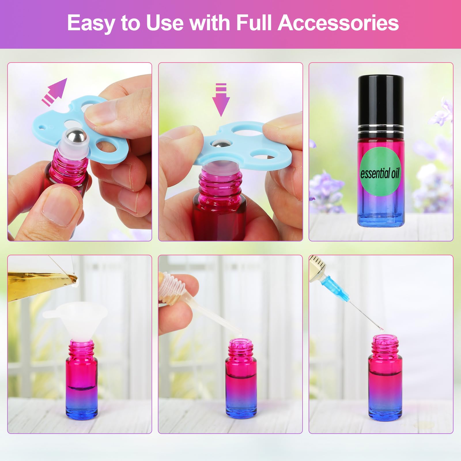 15 Bottiglie Roll On Vuote 5ml Con Sfera Acciaio - Per Oli Essenziali, Profumi, Aromaterapia, Colorate - Foto 8