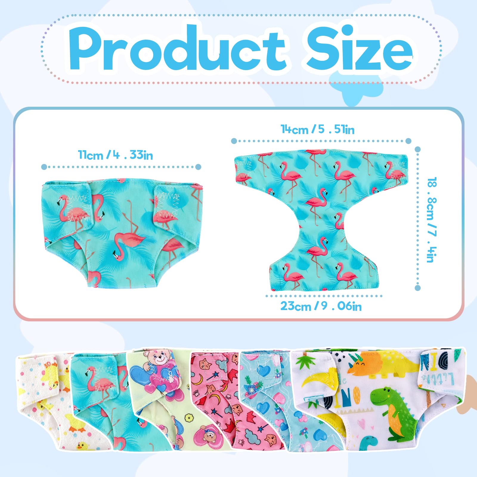 6 Pack Baby Doll Nappies for 14-18 Inch Dolls, Cute Baby Doll Diapers for Dolls 30/43/45 cm - Image 2