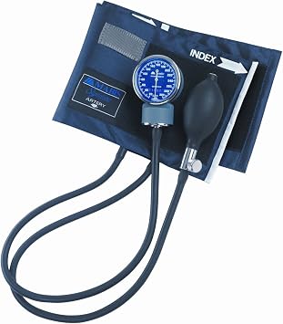 MABIS Aneroid Sphygmomanometer with Blue Nylon Blood Pressure Cuff, Manual, Home or Professional Use, Large Adult, Blue