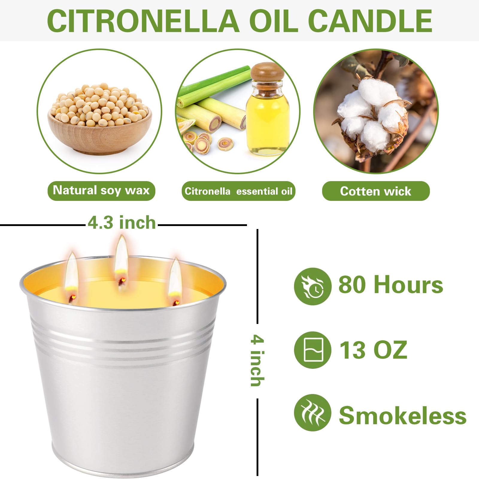 Lot de 2 bougies à la citronnelle d'extérieur de 907,2 g, seau en métal à 3 mèches, durée de combustion de 100 heures chacune, grandes bougies d'extérieur pour patio, maison, intérieur, terrasse