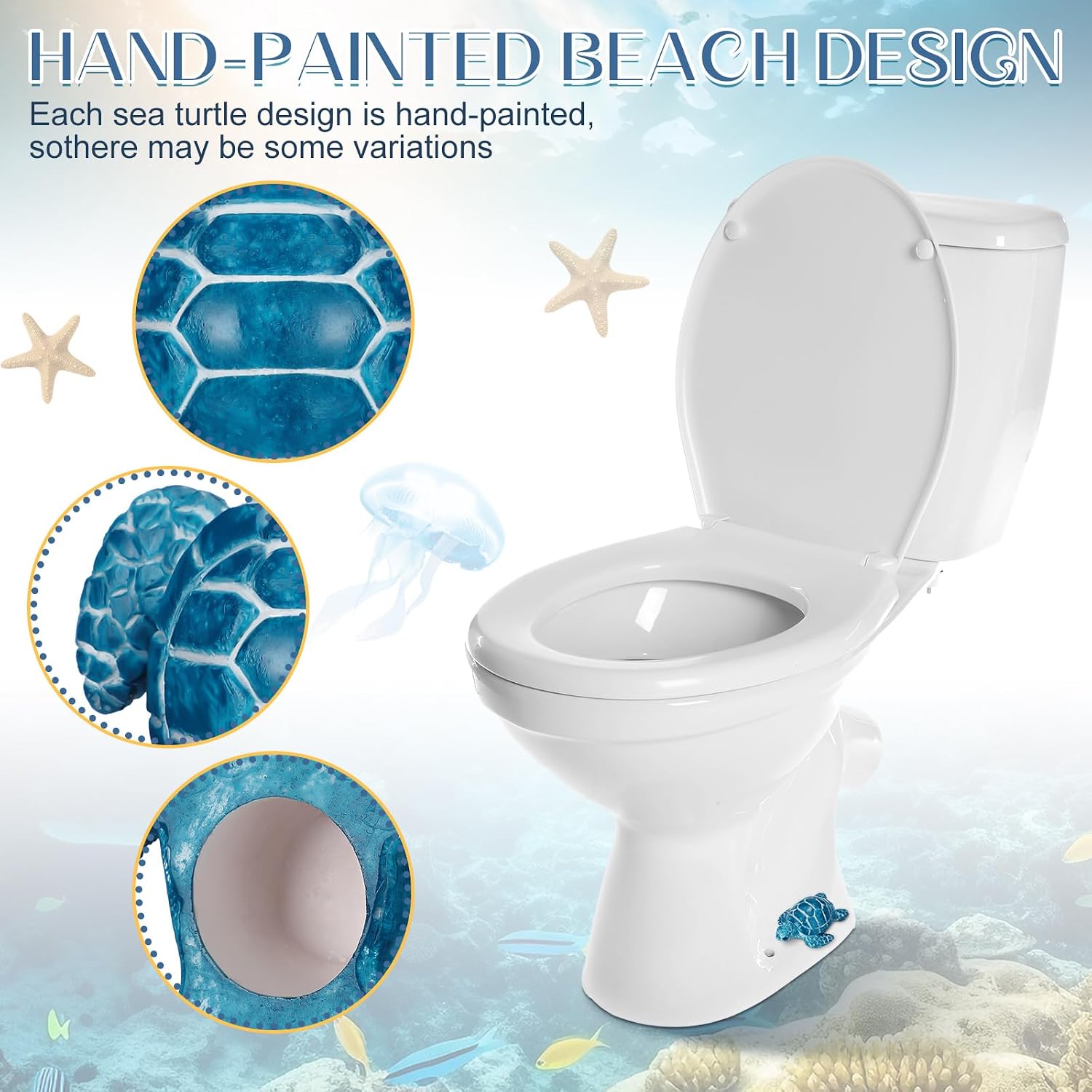 2 Pack Sea Turtle Ceramic Toilet Bolt Caps,Classic,Blue | Decorative Toilet Bolt Screw Covers, Ocean Cute Bathroom Decor, Fun Themed Gadgets, Bathroom Replacement Parts