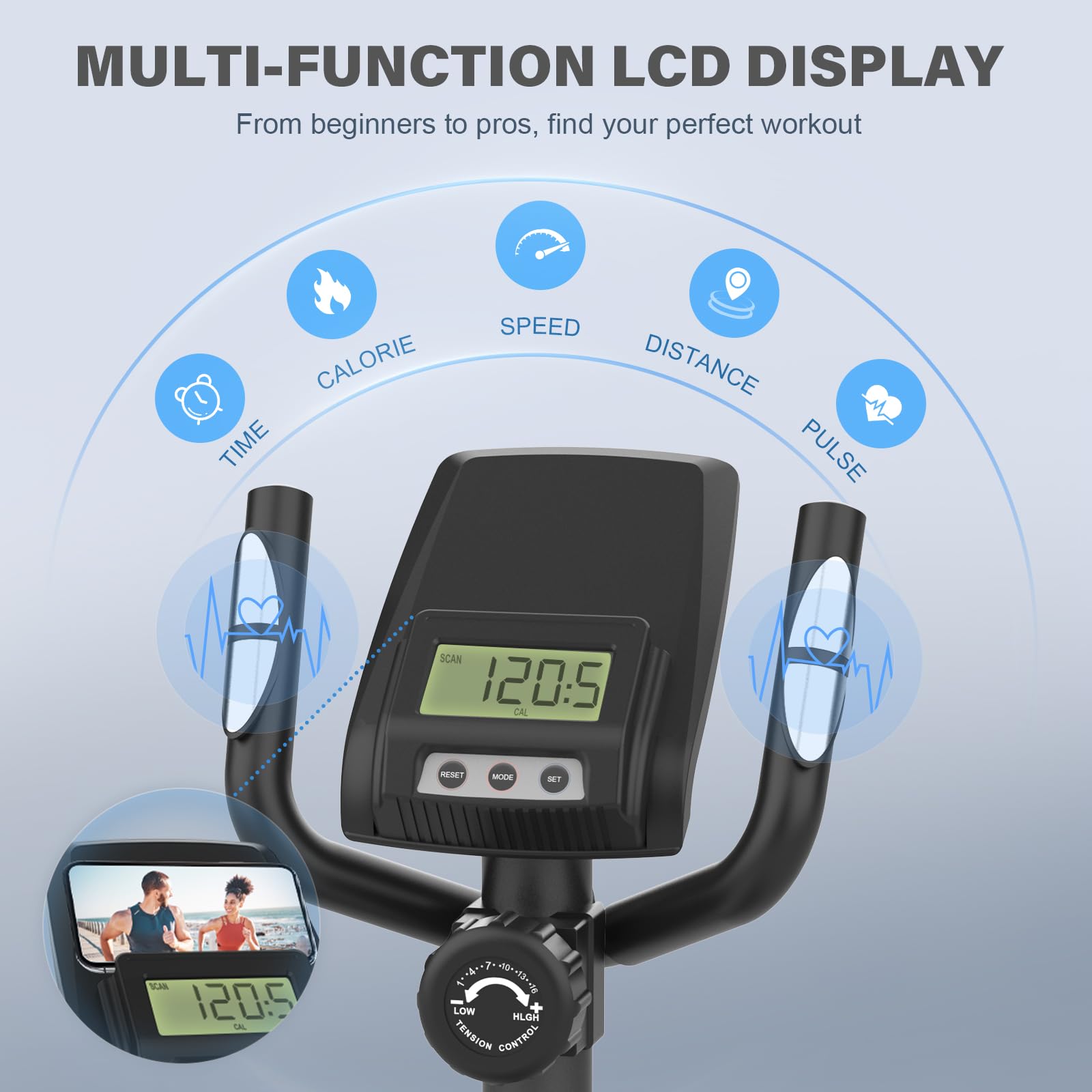 Ellittiche Magnetico con 16 Livelli di Resistenza, Macchina Ellittica Ultra-silenziosa Per la Casa, Monitor LCD, Portabottiglie, Capacità di Carico 120KG Nero