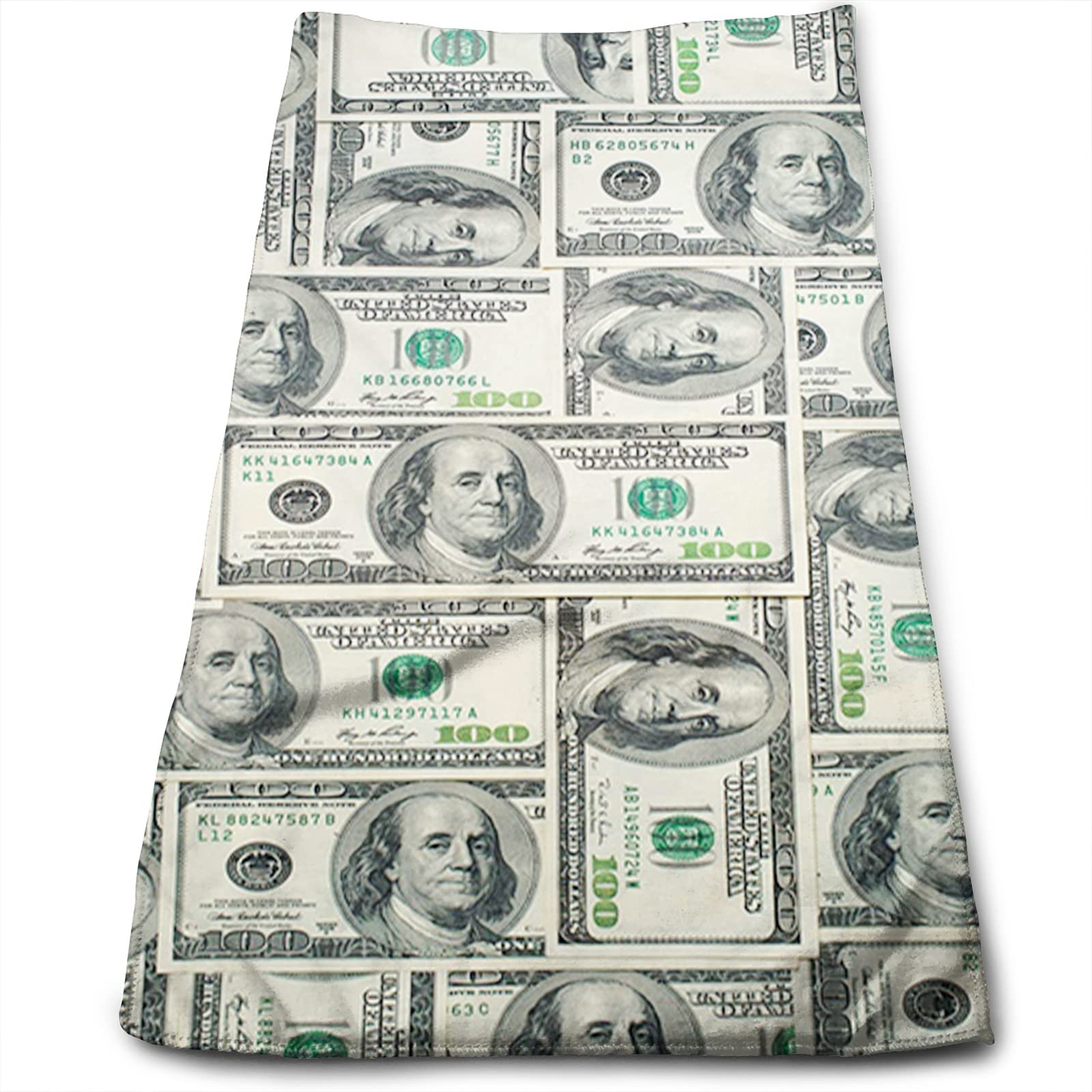 Money Printed Hand/Pool/Bath Towel,Dollar Bills with The Portrait of Ben Franklin,Kitchen Dish Towel,Quick Dry,Soft,Absorbent and Lightweight,Green Grey - 16 x 27.5in
