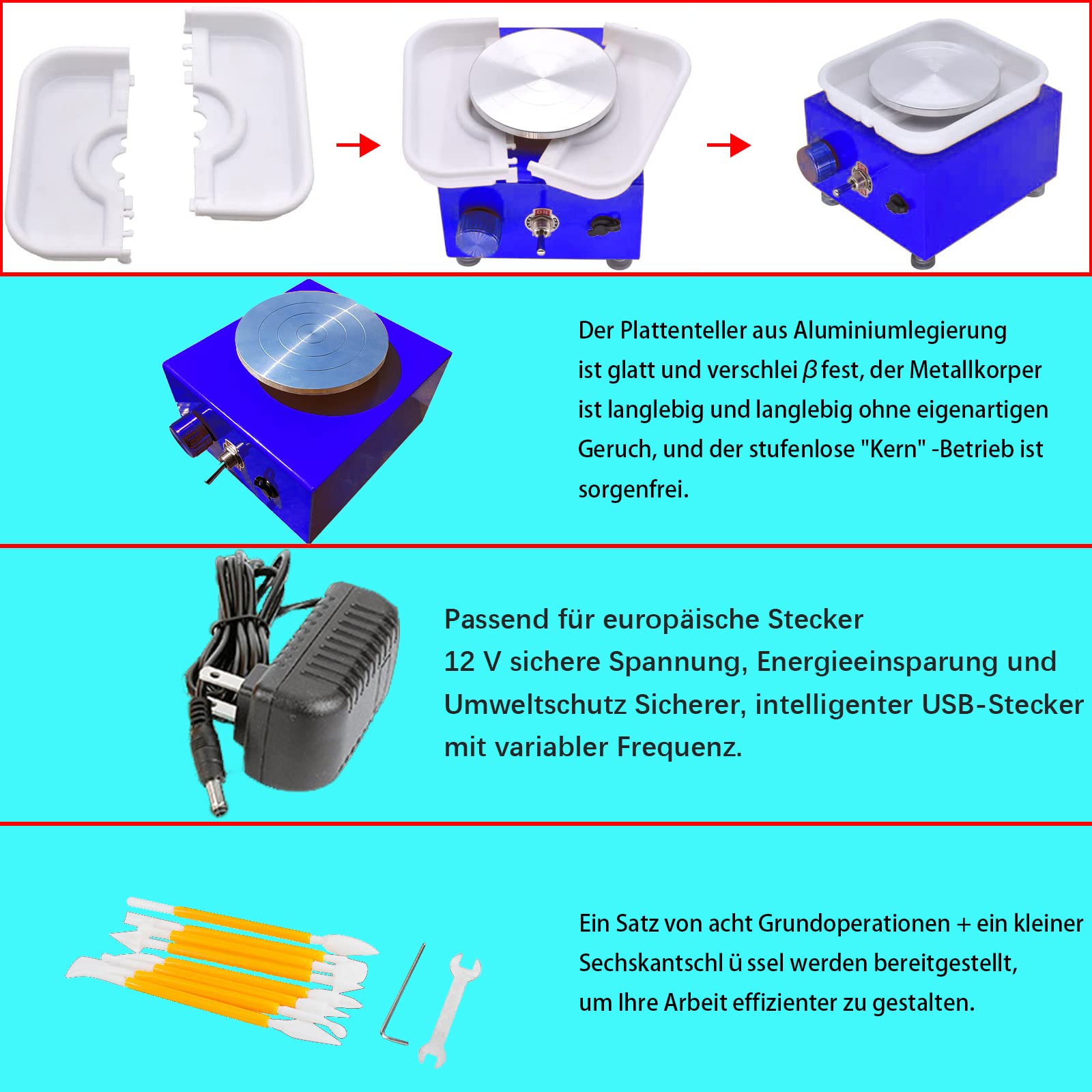 DYOUen Elektrische Töpferscheibe -Tonmaschine Mit 10 cm Drehteller und Abnehmbarem ABS Schallwand Pottery Wheel Drehteller Elektrisch Minitopf Töpferset für Anfänger Weihnachten