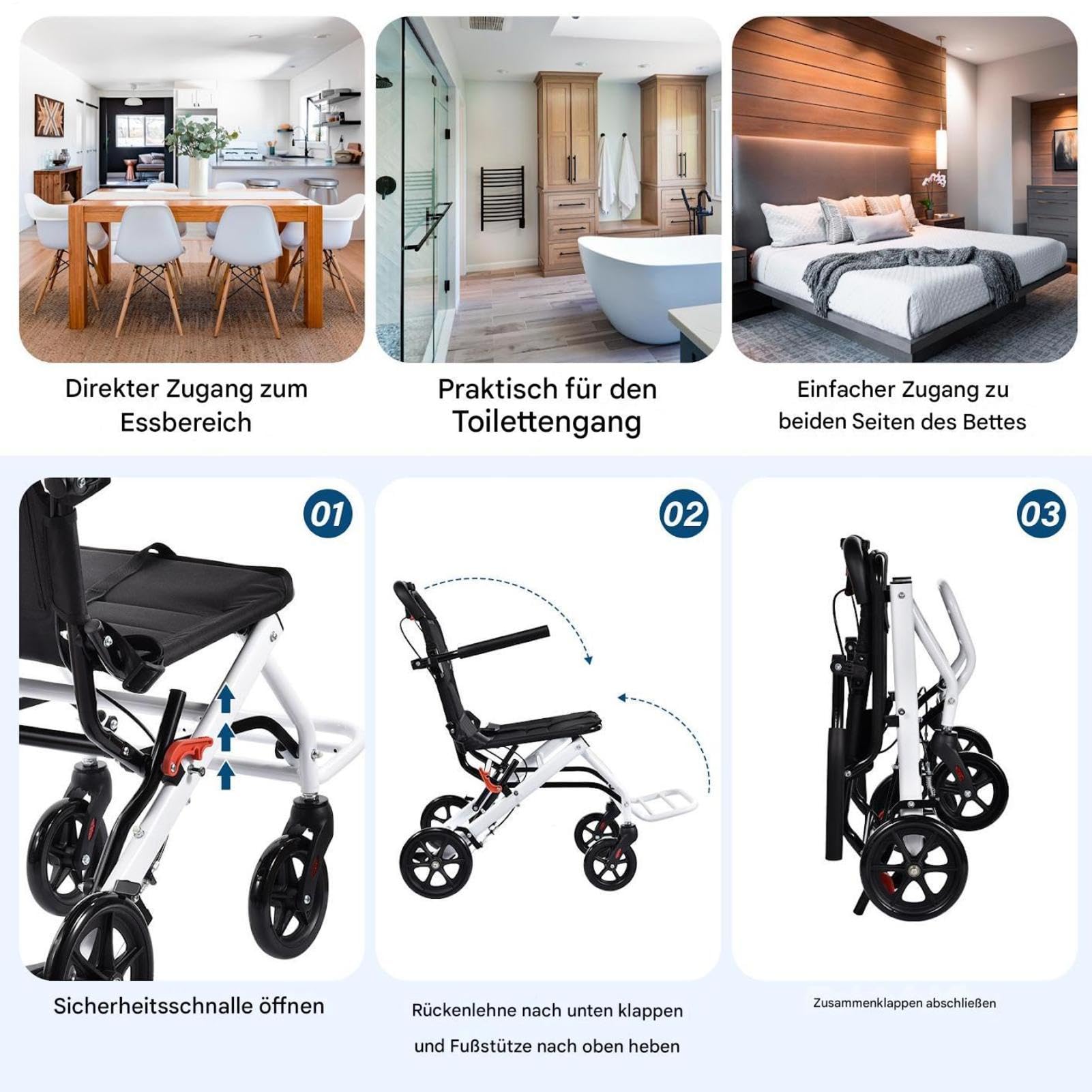 Silla de ruedas plegable ligera de 8,2 kg – Silla de ruedas de transporte para adultos y personas mayores, silla de ruedas ultraligera con freno de mano, capacidad de carga de 100 kg, práctica para