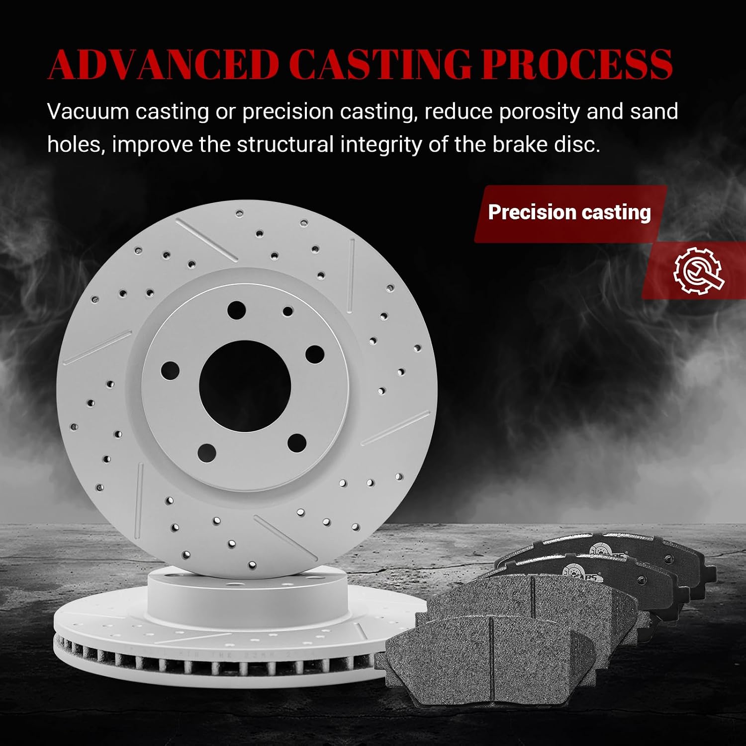 Ceramic Front Brakes Pad and Rotors Drilled Slotted Vented Replacement Disc Brake Kits for MAZDA 3 2.5L 2014-2016/3 SPORT GT 2014 2015 2016 2017 2018 (with 10.43 inch Rear Rotor)