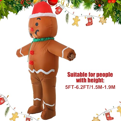 Miniatura 2 de Bokon Disfraz inflable de Navidad para adultos, disfraz de hombre de jengibre para hombre, unisex, para hombre y mujer, Halloween, vacaciones,