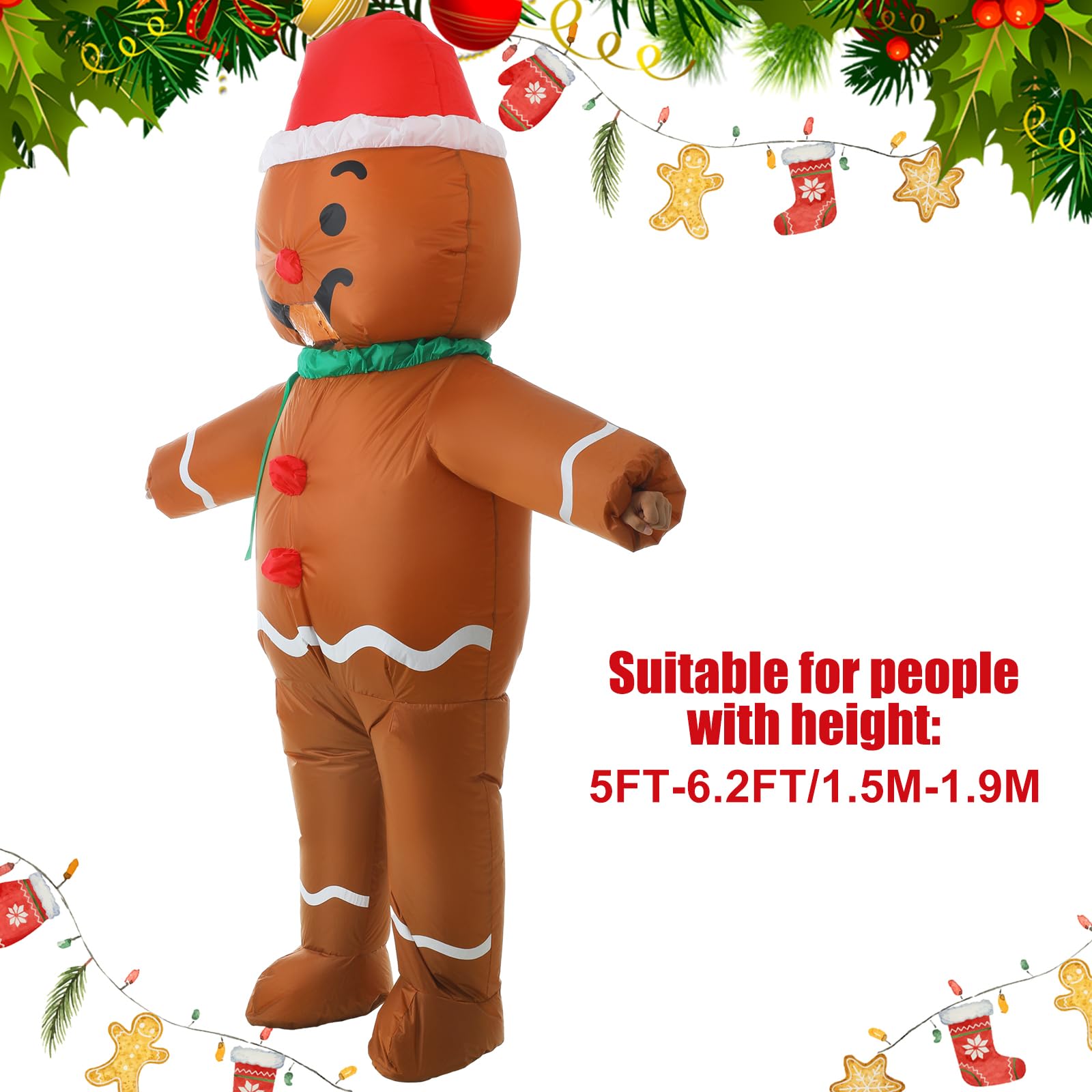 Christmas Inflatable Costume Adult Gingerbread Man Costume Blow up Xmas Character Costumes for Unisex Man Women Christmas Holiday Cosplay Party