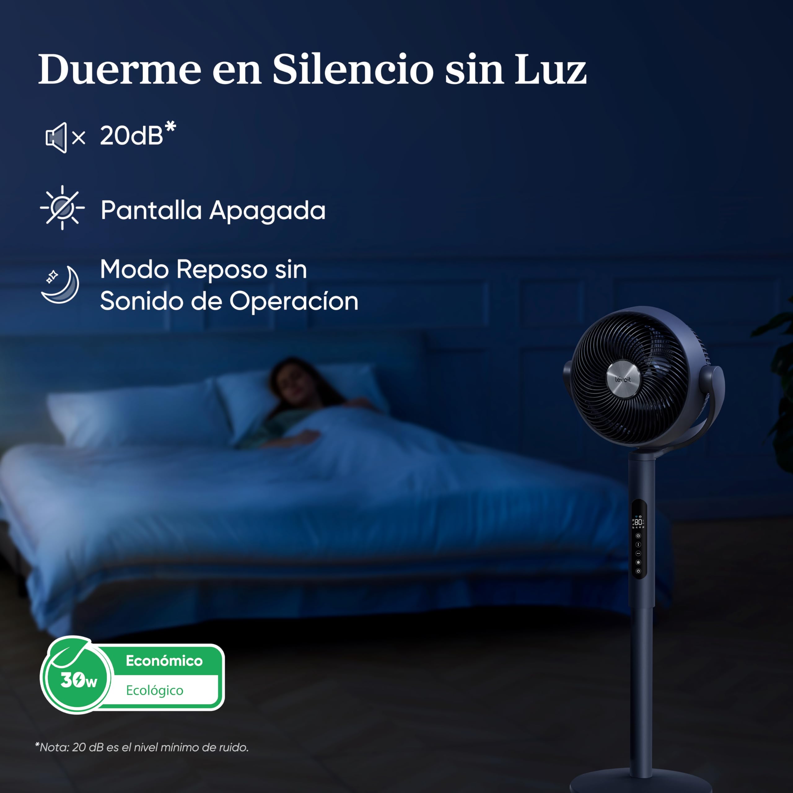 Levoit Ventilador de Pie, Inteligente, 12 Velocidades, 20dB, LPF-R432S
