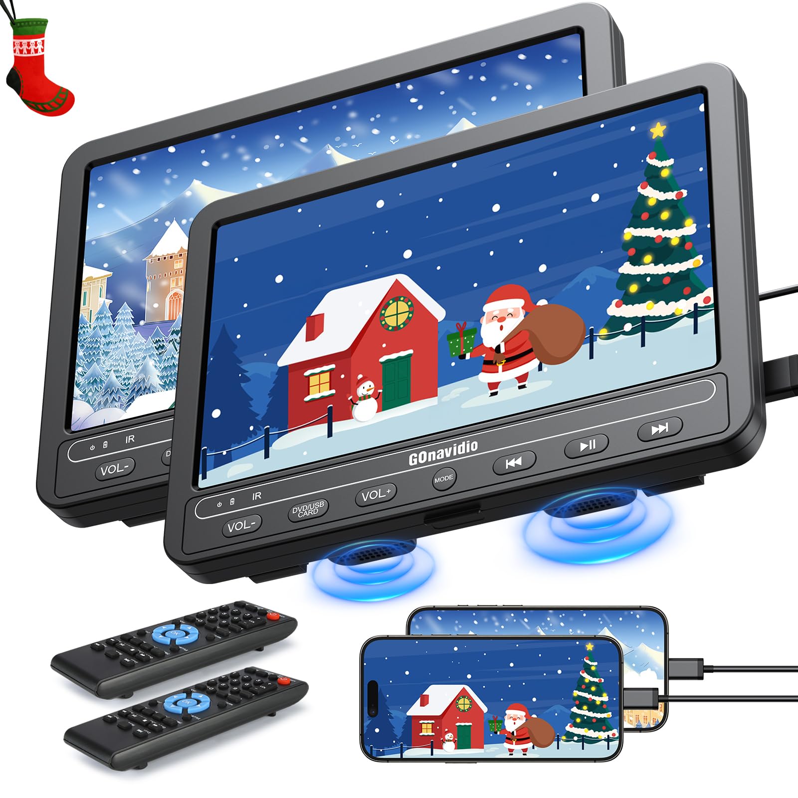 10,1" DVD Player Auto 2 Bildschirme 5-Stunden-Akkulaufzeit mit HDMI-Eingang, USB/TF-Karte, Speicherkapazität, Wiedergabe gleicher/verschiedener Filme, Auto-DVD-Player für Kinder 2 Player