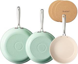 Redchef Ceramic Nonstick Pan Set, Ceramic Frying Pans with Ergonomic Sta...