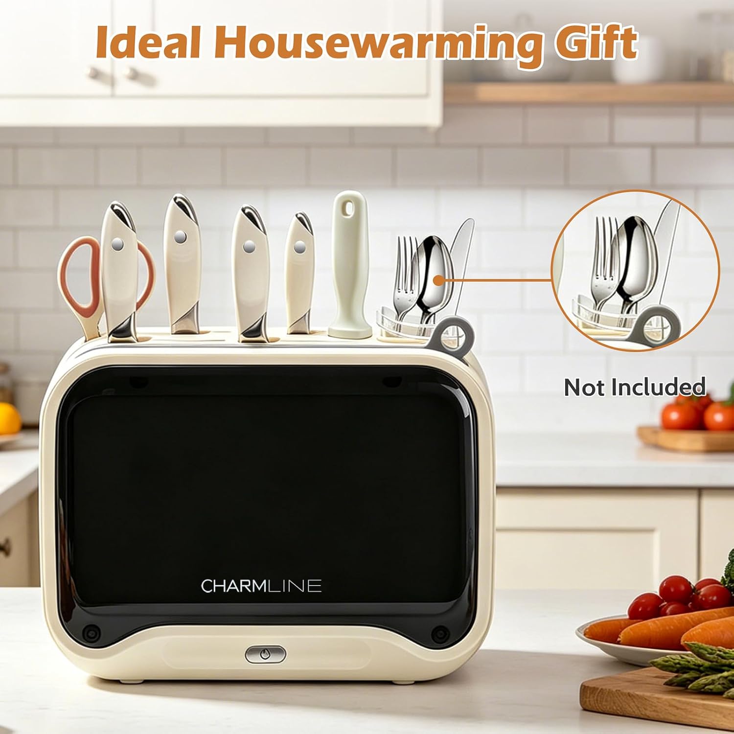 Charmline Next-Gen Smart Cutting Board and Knife Set with Holder, Self-Cleaning and Drying, Space-Saving Kitchen Organizer, Practical Gift for Mom, Dad, Housewarming, Birthday & Christmas