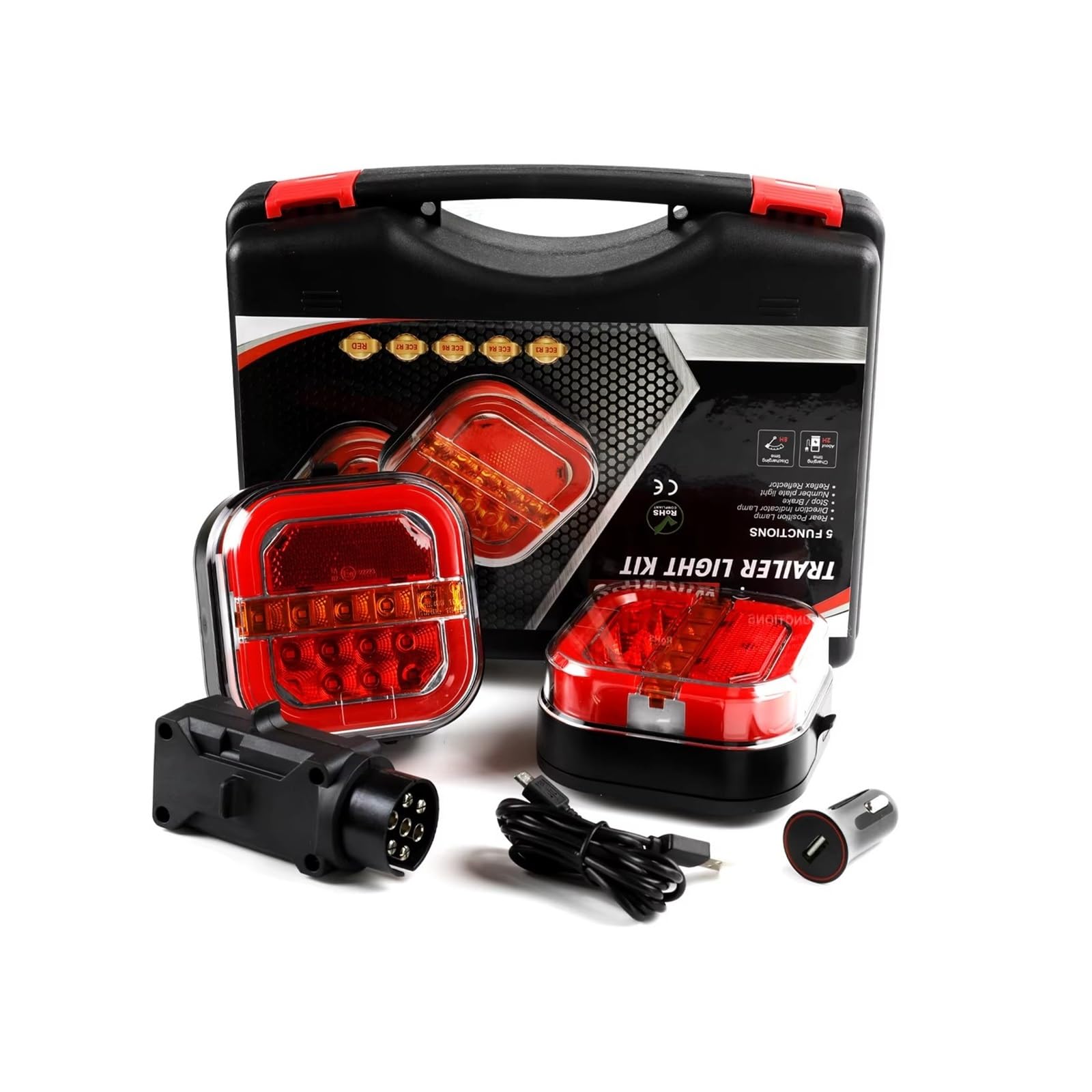 Faro Trasero Kit Luces Traseras Remolque Inalámbricas Magnéticas LED Para Camión Furgoneta Autocaravana Enchufe 7 Pines Impermeables Sin Cables Coche Luz Trasera