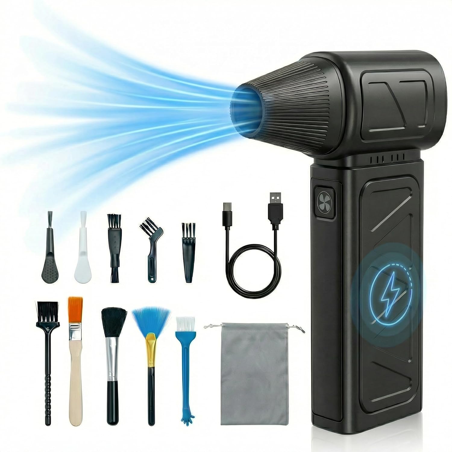 Compressed Air Duster, 150000RPM Cordless Air Duster 5-Gear Adjustable Electric Air Duster, Rechargeable Brushless Motor Air Blower for Keyboard, PC, Car, Outdoor and Home Cleaning