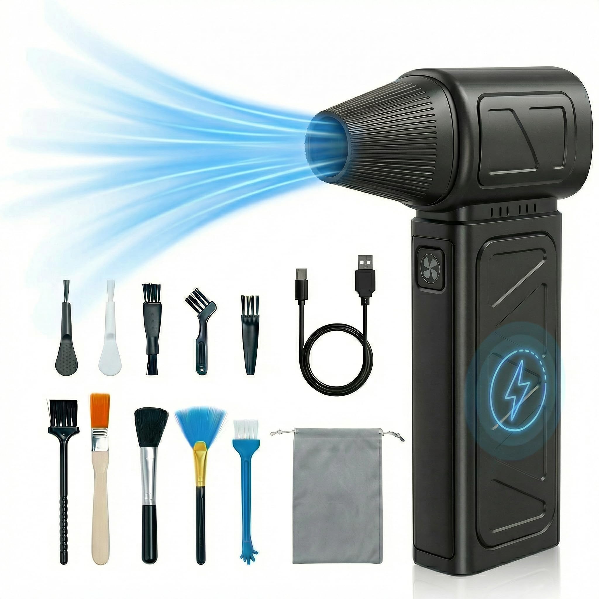 Kitravoxx Compressed Air Duster, 150000RPM Cordless Air Duster 5-Gear Adjustable Electric Air Duster, Rechargeable Brushless Motor Air Blower for