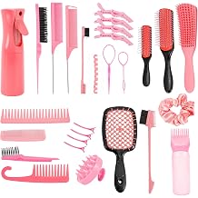 SUNNY NEST 27Pcs Hair Care Tools Set for Black Natural Hair, Detangle Brush for Curly Hair Afro American Type 3a 4c with Spray Bottle Scalp Massager Hollow Comb Styling Comb Slick Brush Kit