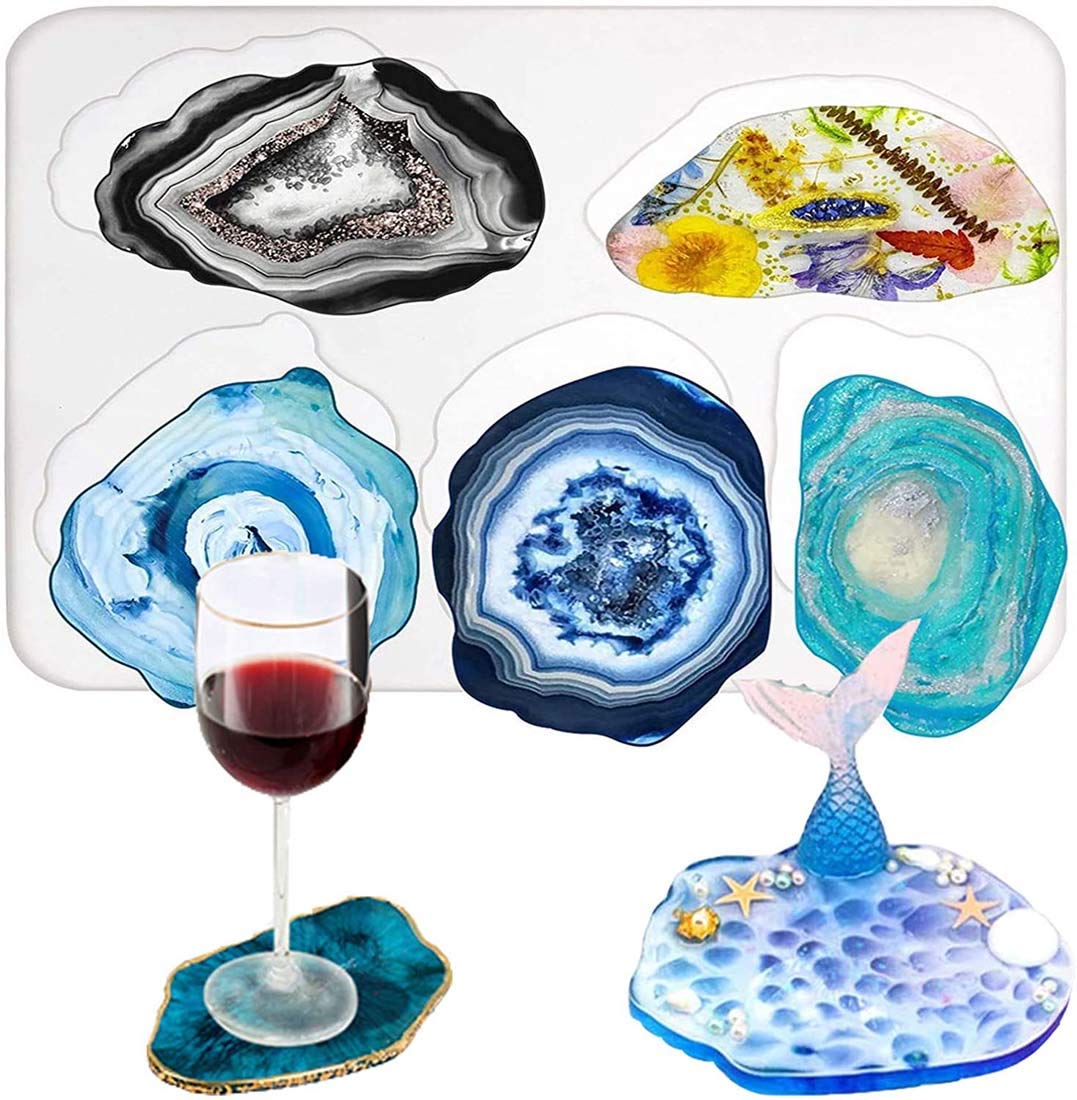 DELFINO DIY Resin Coaster Mould - Irregular Agate Casting Mould for Crystal Jewelry, Silicone Epoxy Moulds for Making Faux Agate Slices, Home Decoration