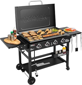 Royal Gourmet GB4000P 4 Burner Propane Gas Griddle, Hard Cover, Side Tables | 35-Inch Heavy-duty Flat Top Grill with 766 Sq. In. Cooking Area, 52,000 BTU for Backyard and Tailgating, Black