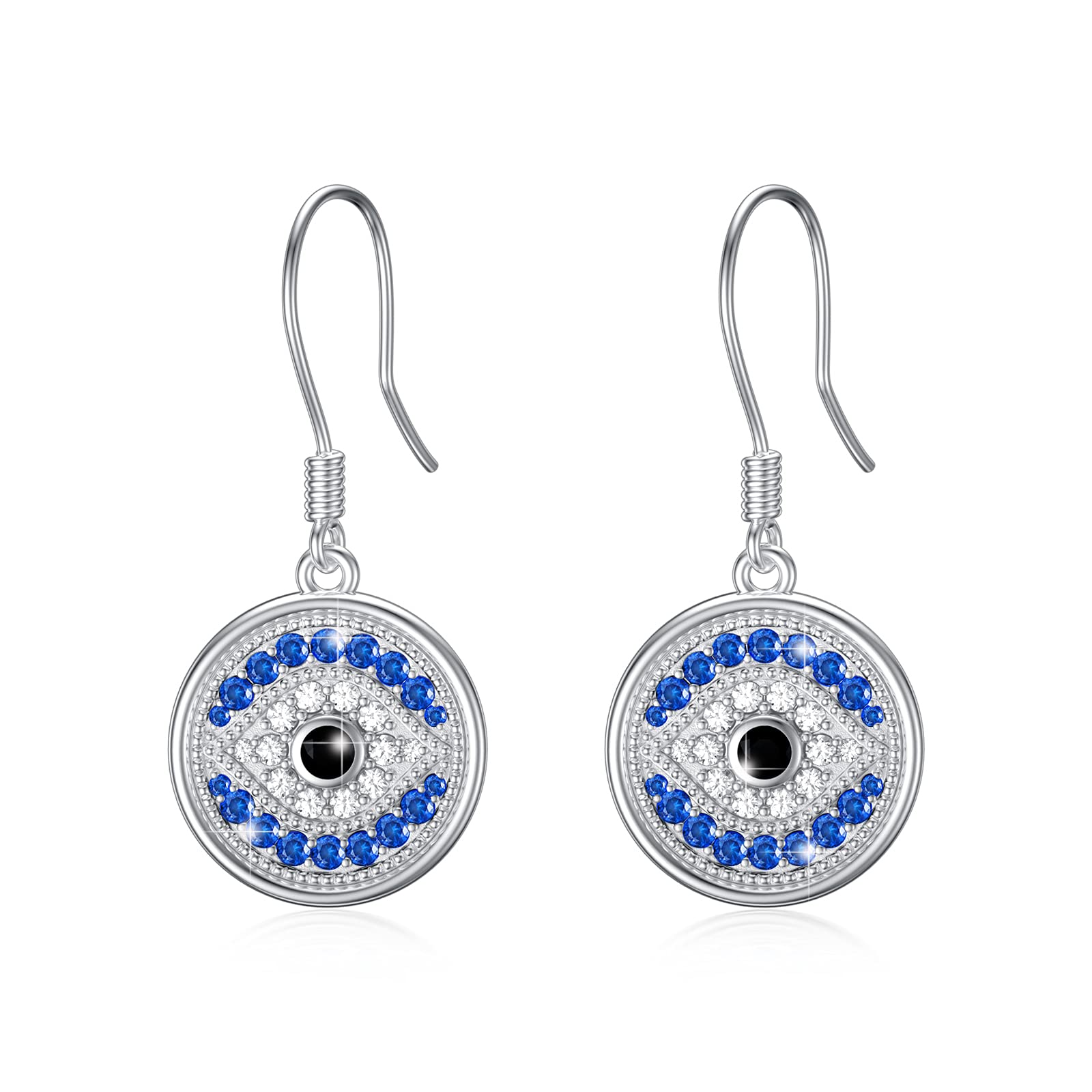 PEIMKO Sterling Silver Evil Eye Hook Earring Dainty Dangle Evil Eye Earring Greek Protection Jewelry for Women Girl