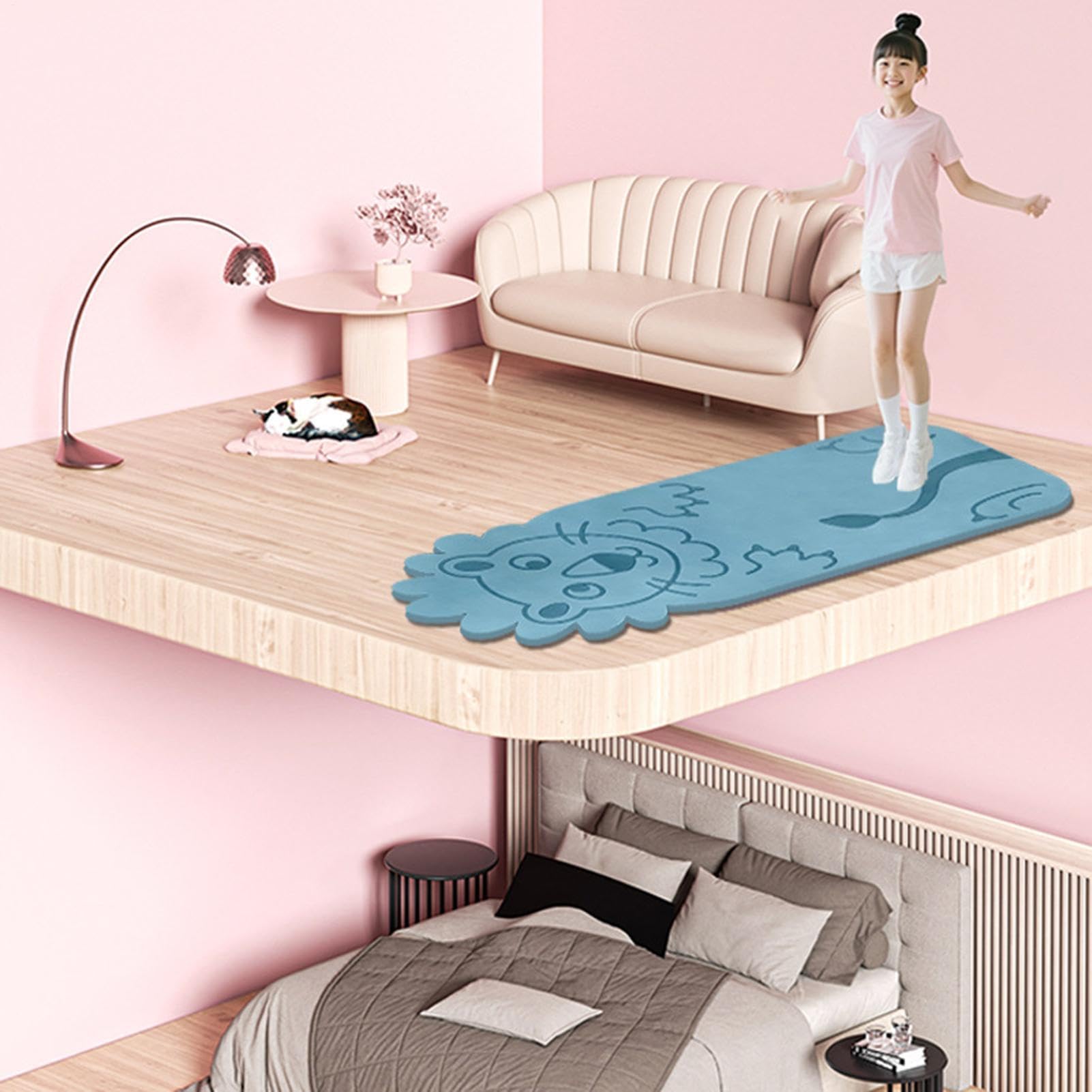 Esterilla de yoga para niños, almohadilla de pilates con patrón de animales de dibujos animados, tapete de yoga absorbente de sonido, para el hogar, gimnasio, sala de estar, dormitorio, apartamento