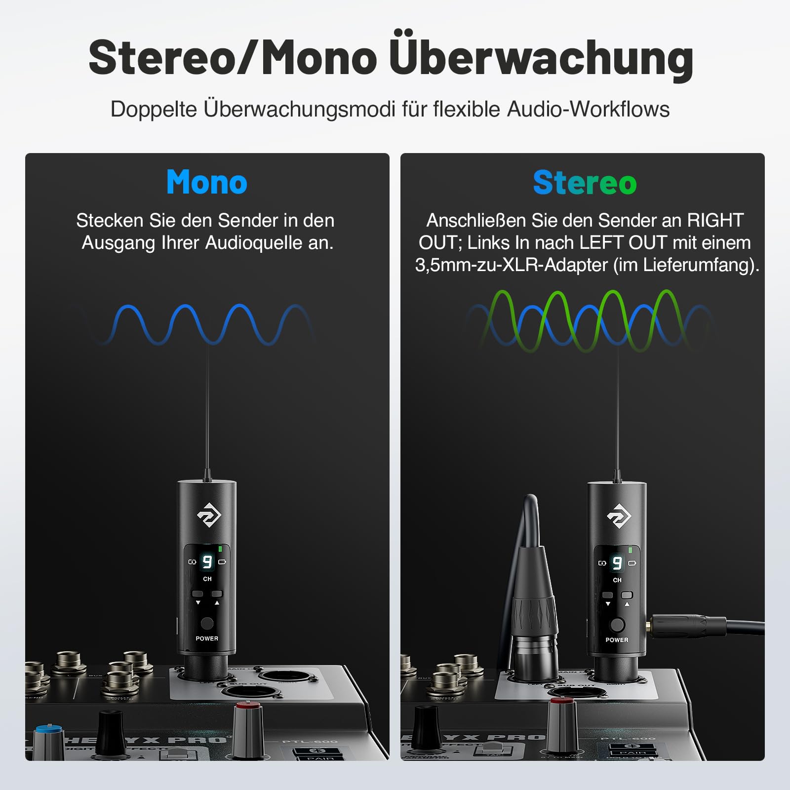 Phenyx Pro PDP-M UHF Stereo Funk-IEM-System mit Beltpack-Empfänger | 16 Frequenzen, 200 ft Reichweite, Sender & Beltpack-Empfänger, Kompaktes Design, Studio, Bands, Live-Auftritt