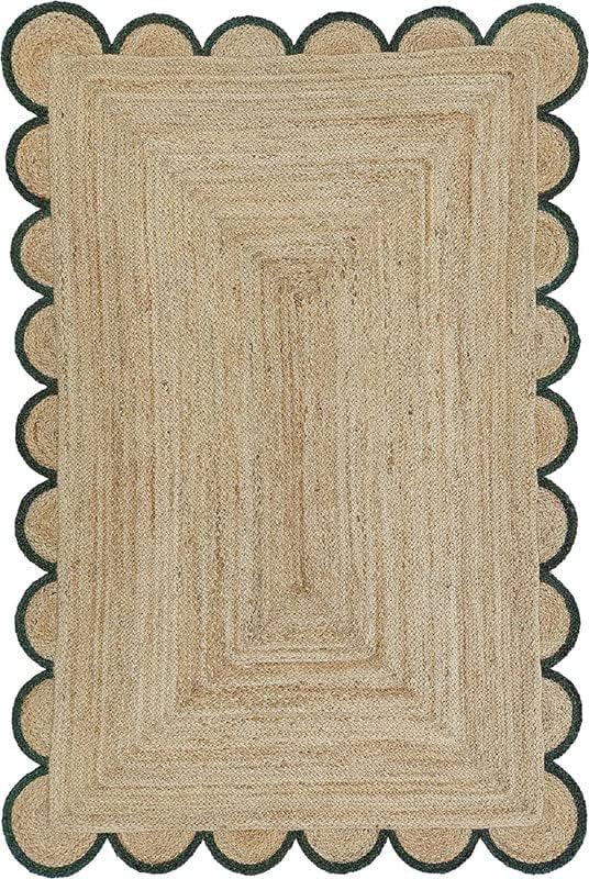 Tapis de salon en jute vintage vert pour créer une ambiance bohème chaleureuse