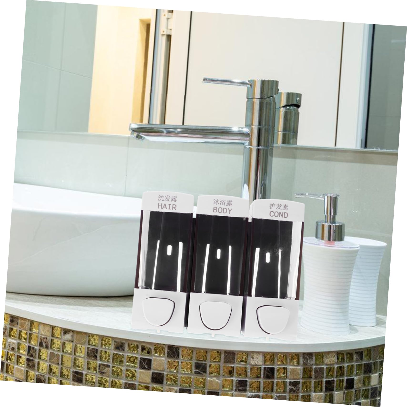 Dispenser Sapone Doccia a Parete 3 Scomparti, 1050ml, Abs, Facile da Installare per Casa e Hotel