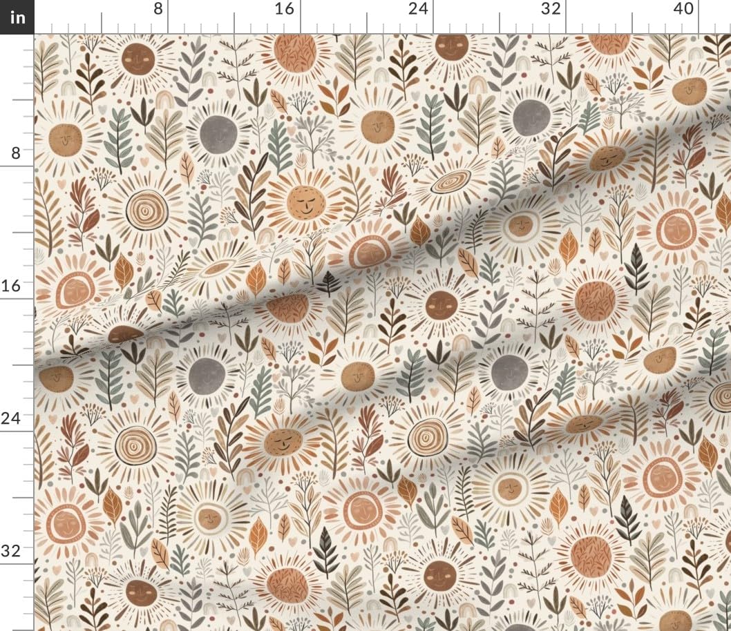 Spoonflower Fabric - Boho Winter Sun Neutral Floral Earth Tones Botanical Bohemian Witchy Printed on Petal Cotton Fabric Fat Quarter - Sewing Quilting Apparel Crafts Decor