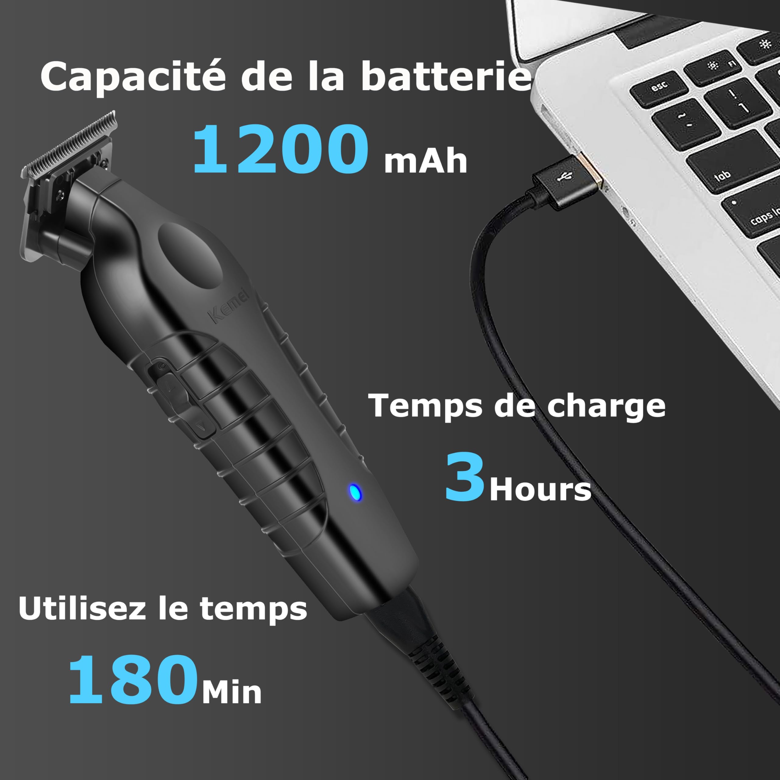 Kemei PG2299 Tondeuse à Cheveux/Barbe Professionnelle pour Hommes, Tondeuse à Zéro Écart avec Lame en T, Sans Fil et Rechargeable