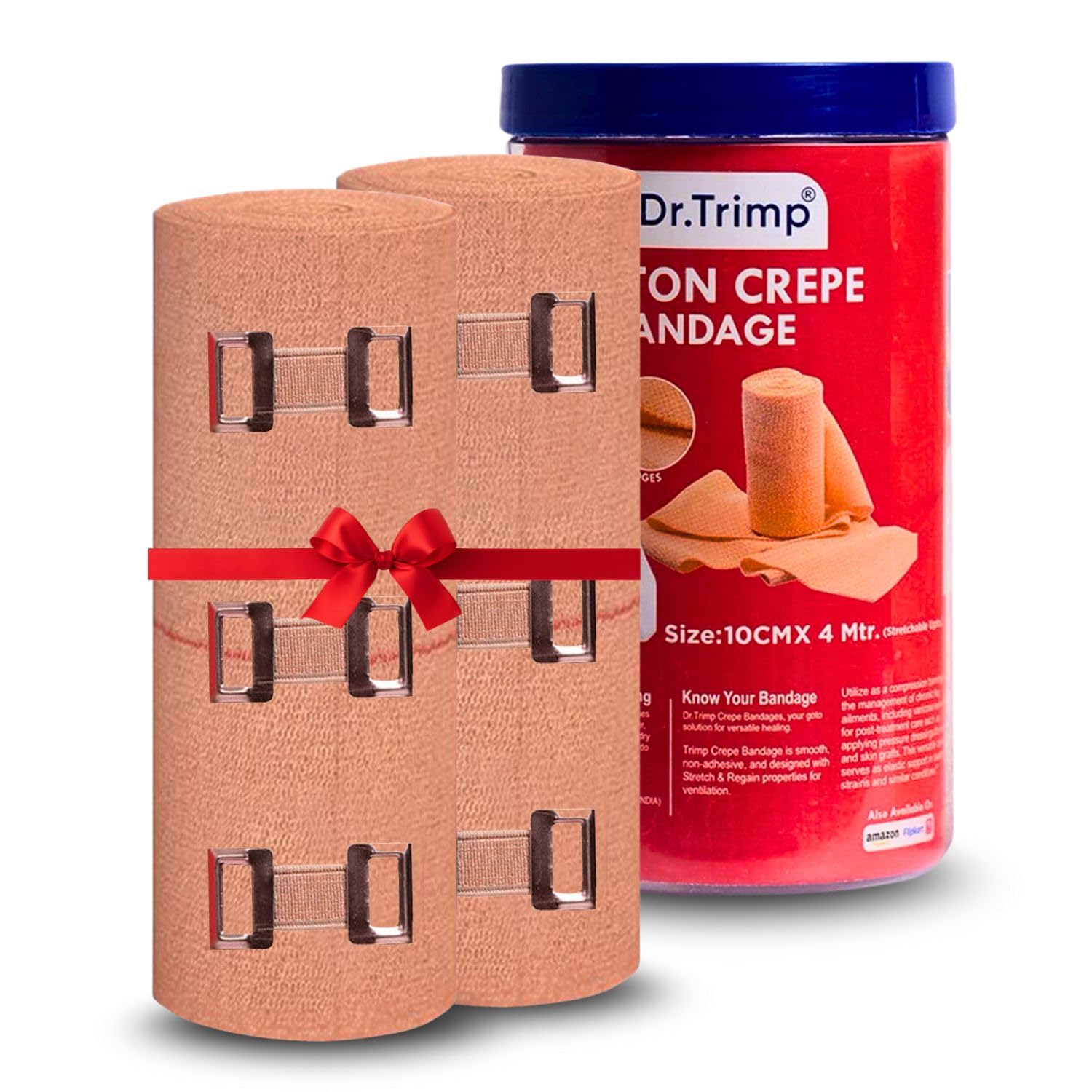DR.TRIMP Cotton Crepe Bandage for Pain Relief Tape for Injury & Muscle Compression (10cm X 4mtr, Pack of 2)