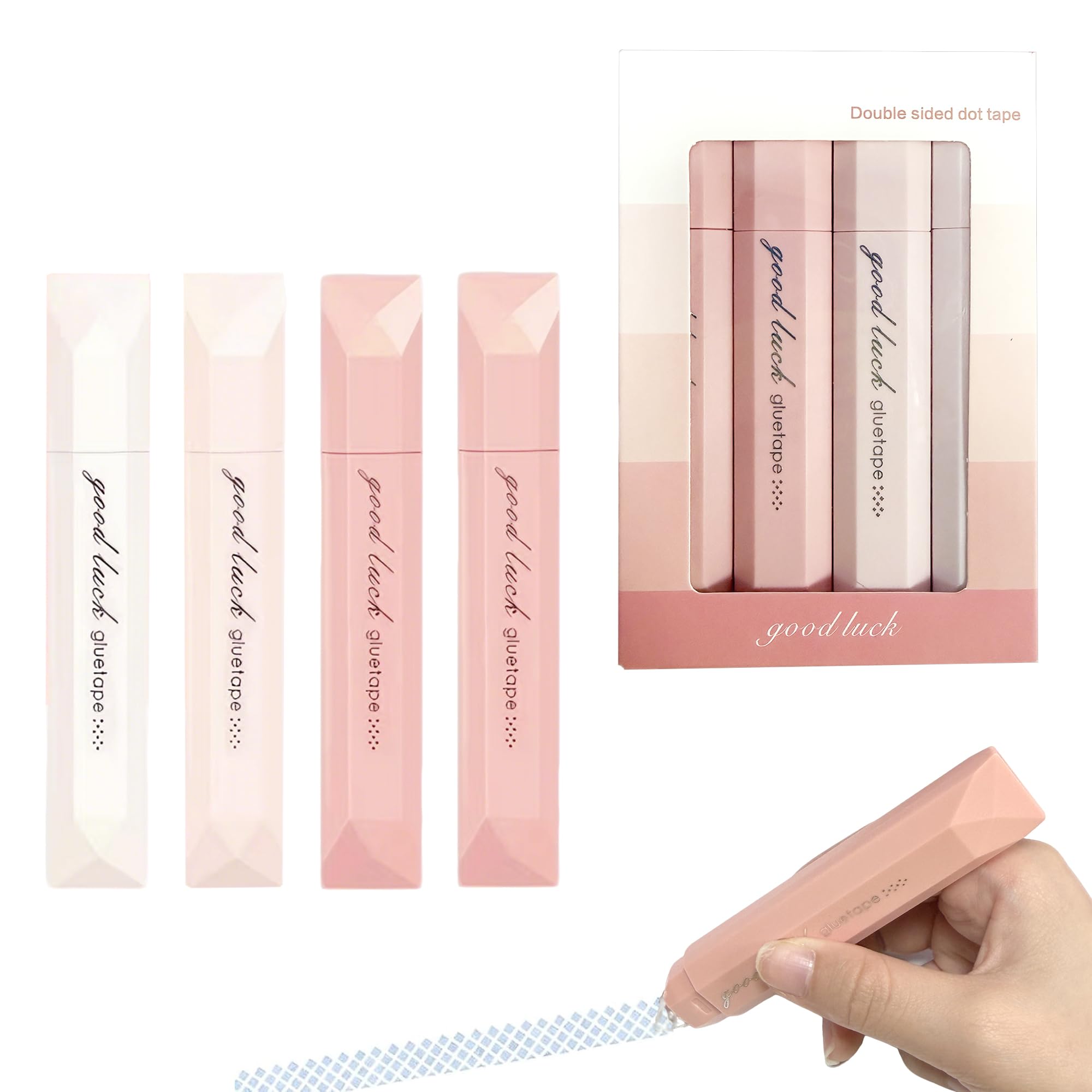 4 Pcs Double Sided Tape Pen, Pink Glue Tape Pens for Crafting Scrapbooking
