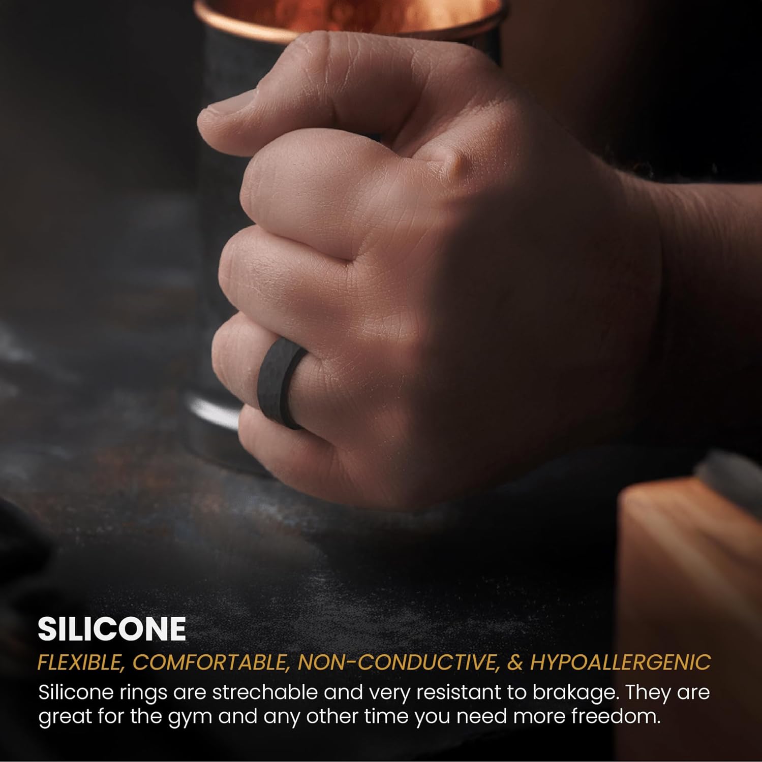 Manly Bands Silicone Rings: Flexible 8mm Beveled Bands for Men, Durable Comfort Fit Wedding Ring Alternative for Gym, Workouts, Outdoor Work & Active Lifestyle