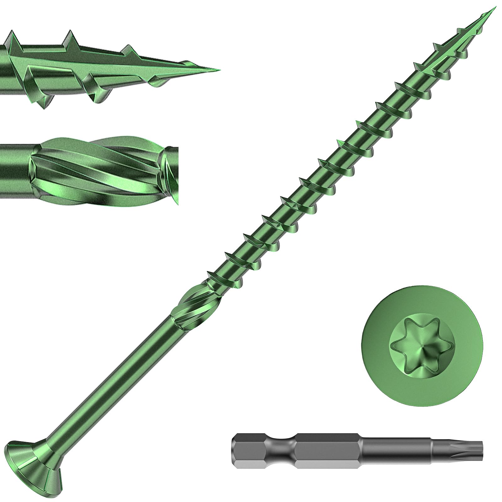 Valorada 50Pcs Decking Screws 4.8 x 90mm, Wood Screws, Outdoor Heavy-Duty Screw, Torx Drive, Green Rust Resistant Epoxy Coated with T25 Star Drive Bit