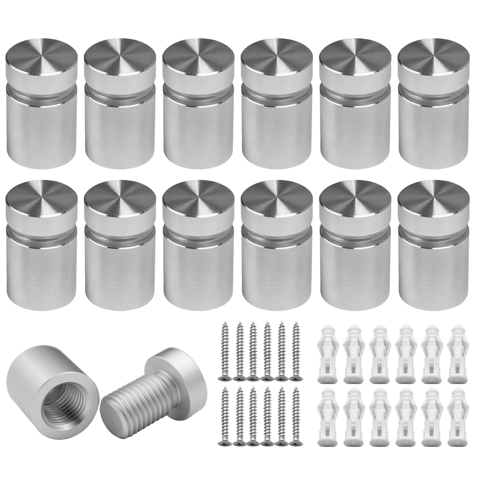 KENSHIRE 1/2” x 1/2” Inch 12PCS Aluminum Solid Sign Standoff Screws for Acrylic Advertising Screw Wall Fixing standoffs mounts Glass Display Signs (