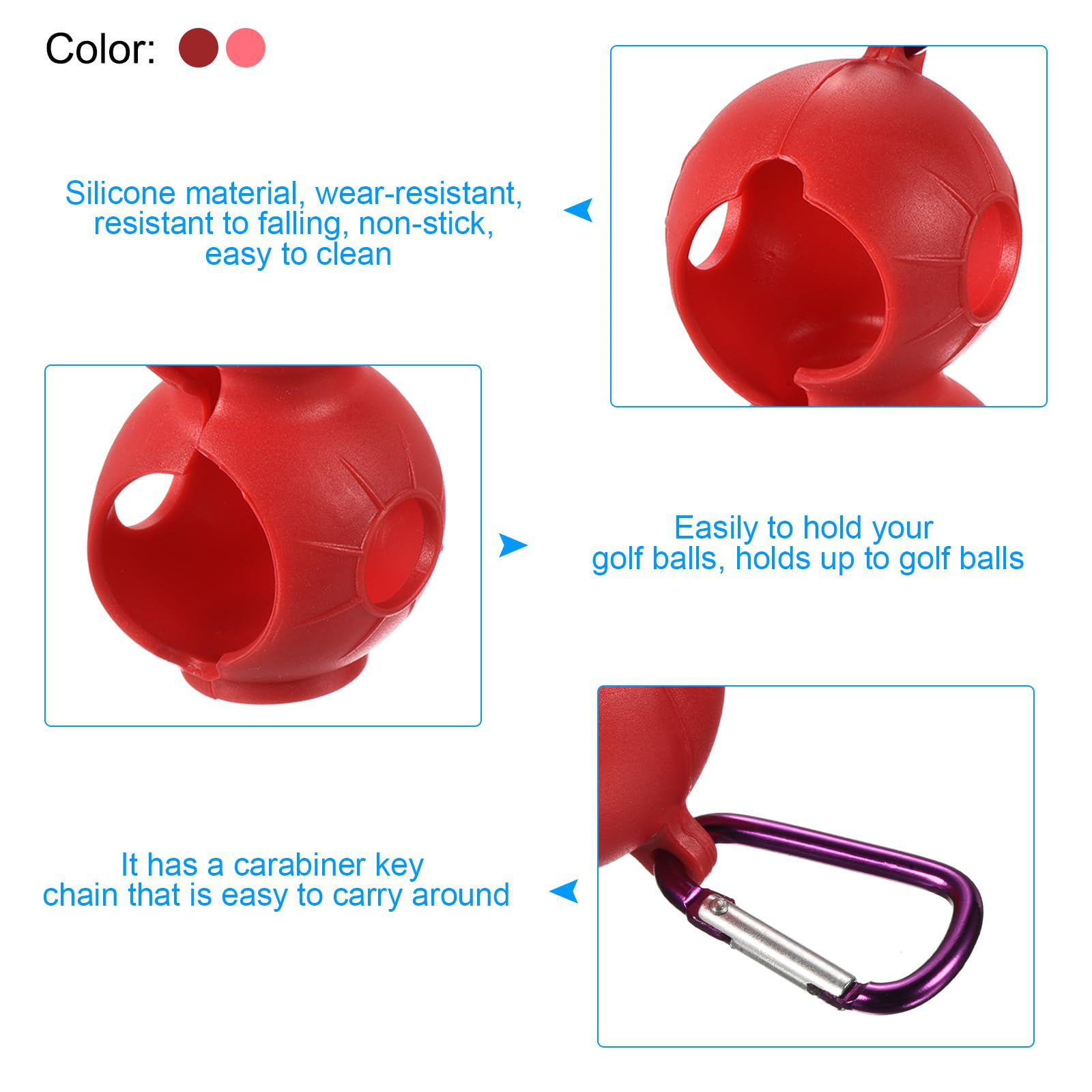 PATIKIL Golf Ball Holder, 2 Pack Silicone 2 Balls Carrier Protective Portable Sleeve with Buckle for Golf Bag Belt Red, Pink - Image 3