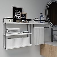 Vista 56 de Juego de 2 estantes flotantes montados en la pared de 3+1 niveles, estante de pared de madera rústica con marco de metal, estante de almacenamiento