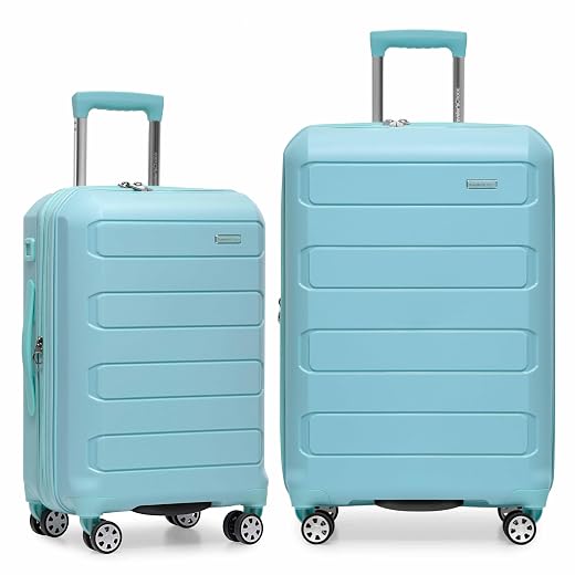 Traveler's Choice Pagosa Hardshell Expandable Luggage with Spinner Wheels, Baby Blue, 2-Piece Set (22/27)